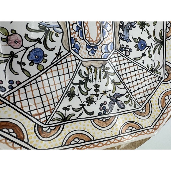 VTG 228 Portugal Hand Painted Hanging Tray Platter Signed ER Country Whimsical - Picture 3 of 11